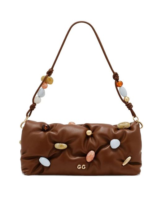 Cult Gaia Amalia Beaded Shoulder Bag in Brown | Lyst