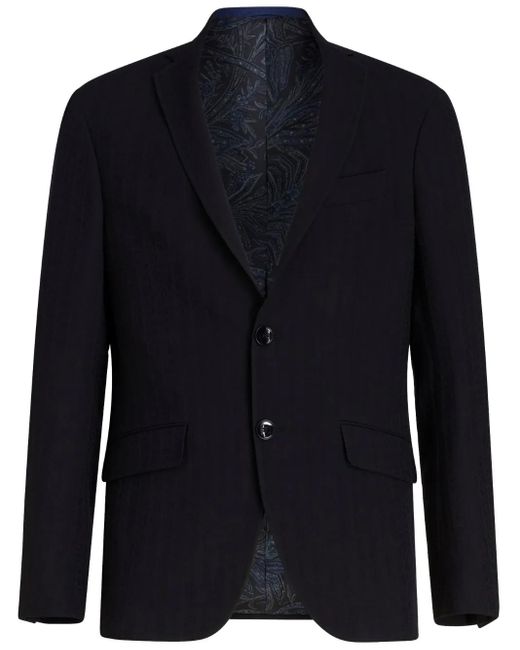 Etro Blue Notched-Lapels Virgin Wool-Blend Blazer for men