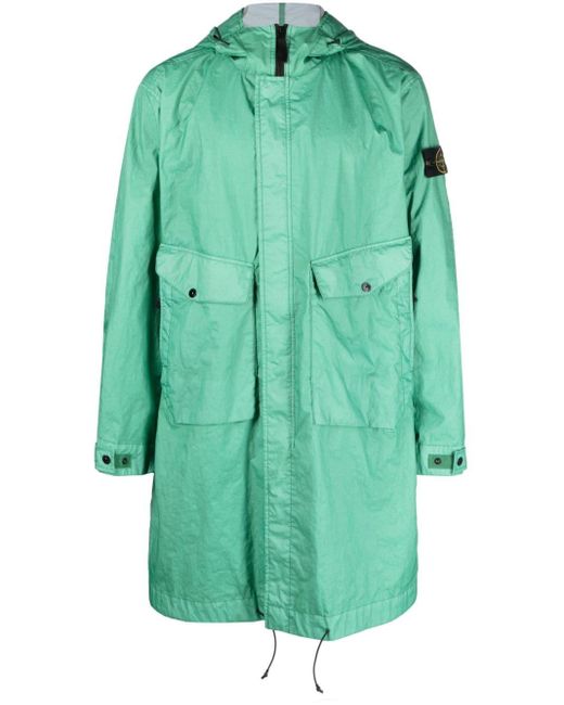 Stone Island Green Compass-appliqué Coated Raincoat for men