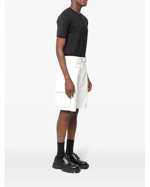 Brunello Cucinelli White Cotton Cargo Shorts for men