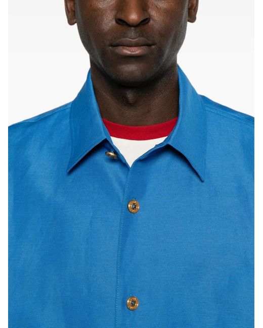 Versace Blue Logo-Button Blouson Jacket for men