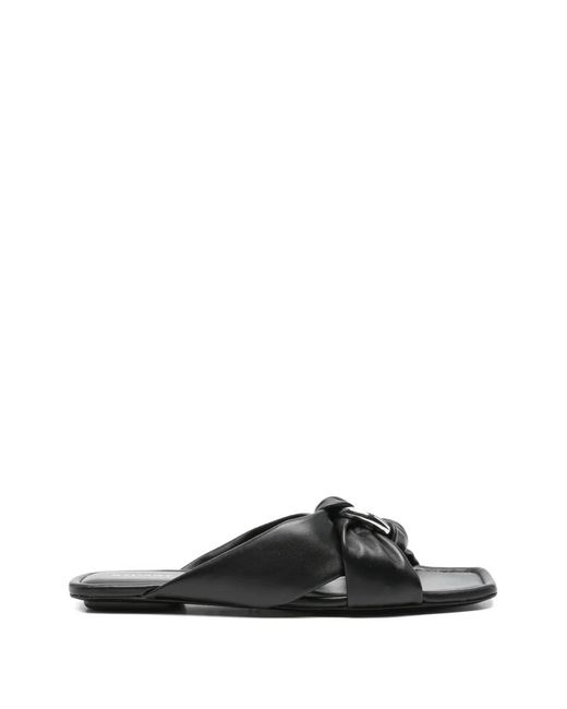 Stuart Weitzman Black Ring-Detail Knotted Slides