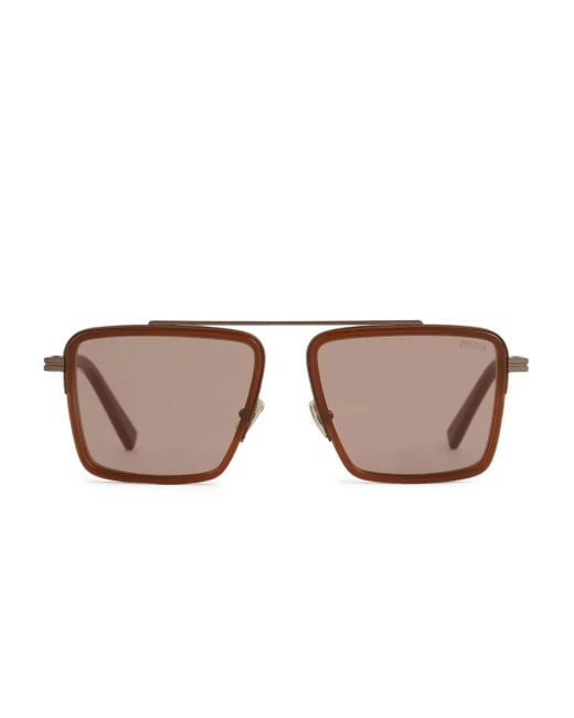 Zegna Sonnenbrille Mit Eckigem Gestell in Brown für Herren