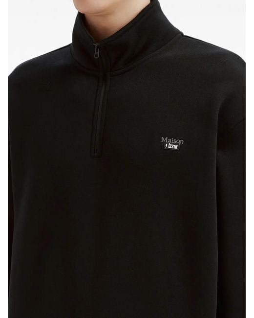 Izzue Black Quarter-Zip Embroidered-Logo Sweatshirt for men