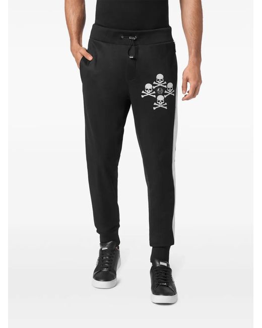 Philipp Plein Black Skull & Bones Track Pants for men