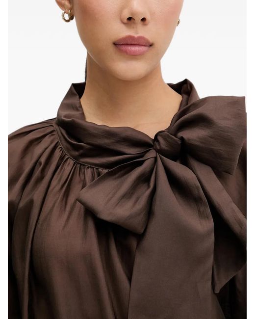 ViCOLO Brown Bow-Detail Long-Sleeve Blouse