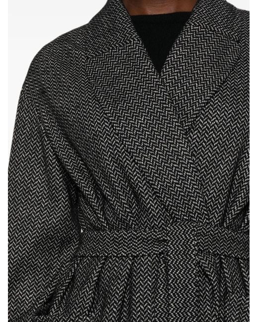 Liviana Conti Black Herringbone-Pattern Belted Coat