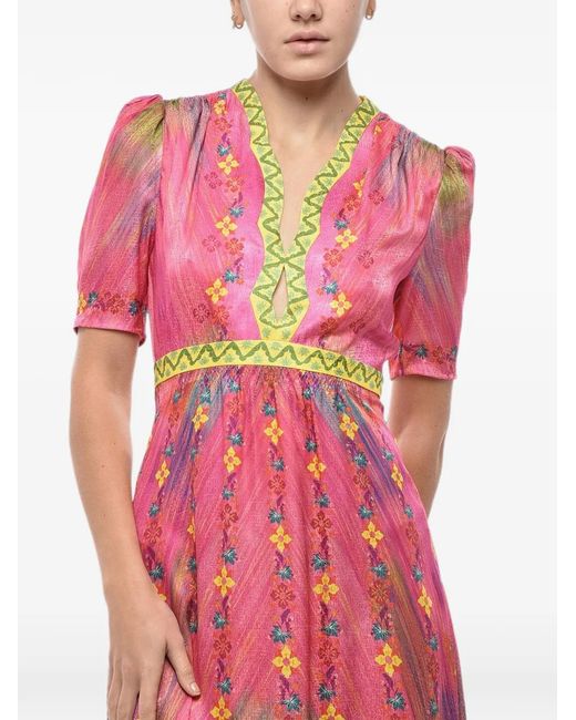 Saloni Red Tabitha Floral-Print Midi Dress