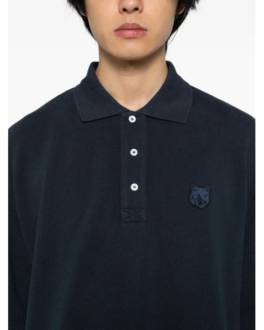 Maison Kitsuné Poloshirt Met Vossenkop-Patch in het Blue voor heren