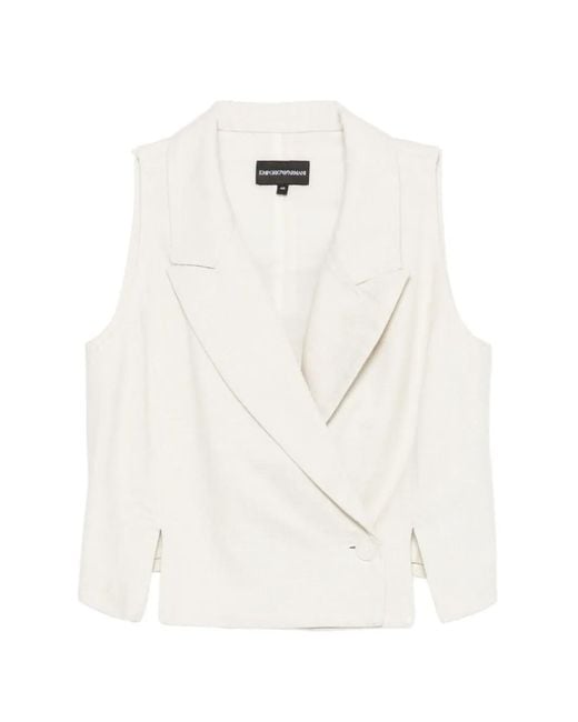 Emporio Armani White Veste Croisée À Design Sans Manches