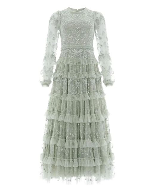 Needle & Thread Green Blossom Lace Ruffled Maxi Dress