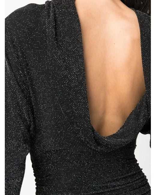 Saint Laurent Black Glittery Draped-Back Mini Dress