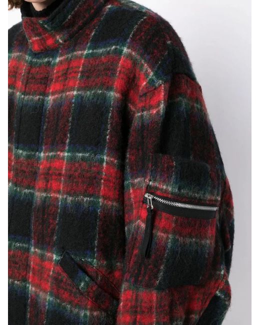 Undercover Black Check-Pattern Zip-Front Midi Coat for men