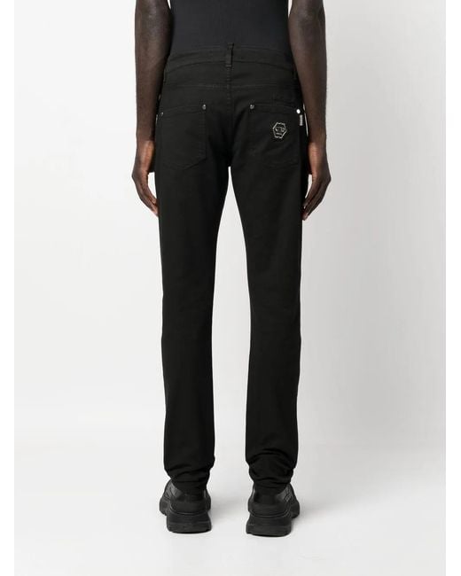 Philipp Plein Black Hexagon Mid-Rise Slim-Cut Jeans for men