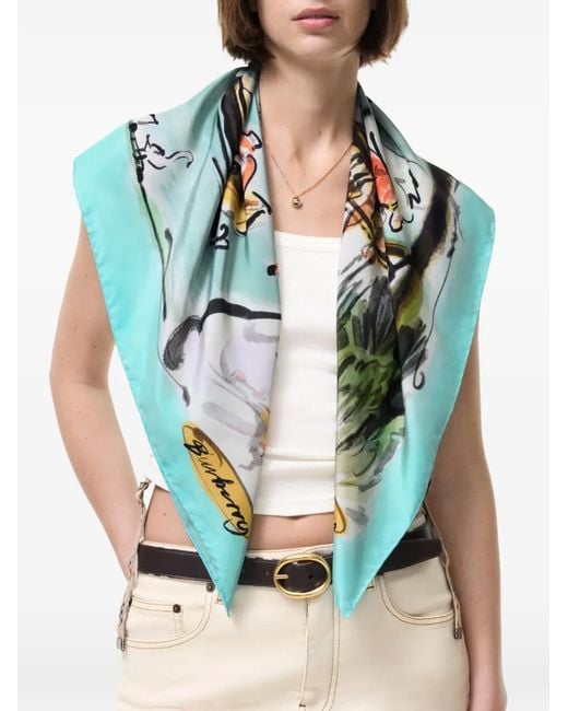 Burberry Green Swan Lake Silk Scarf
