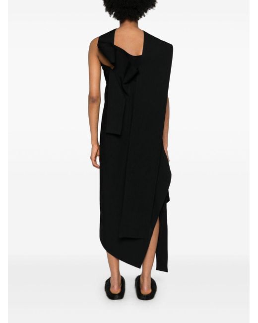 Yohji Yamamoto Black Asymmetric Wool Midi Dress