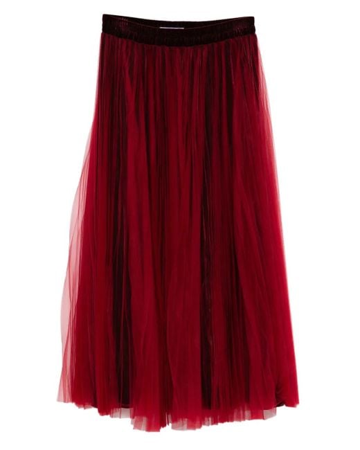 Styland Aライン チュールスカート Red