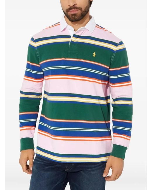 Polo Ralph Lauren Green Striped Rugby Polo Shirt for men