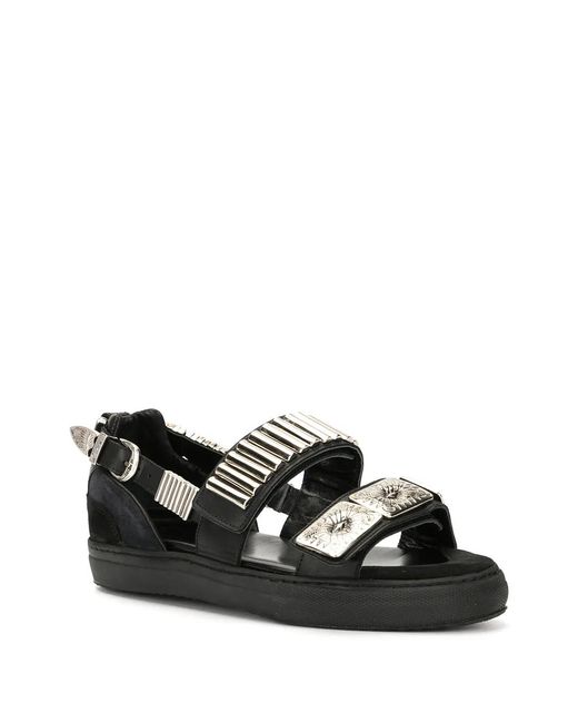 Toga Black Embellished Flat Sandals