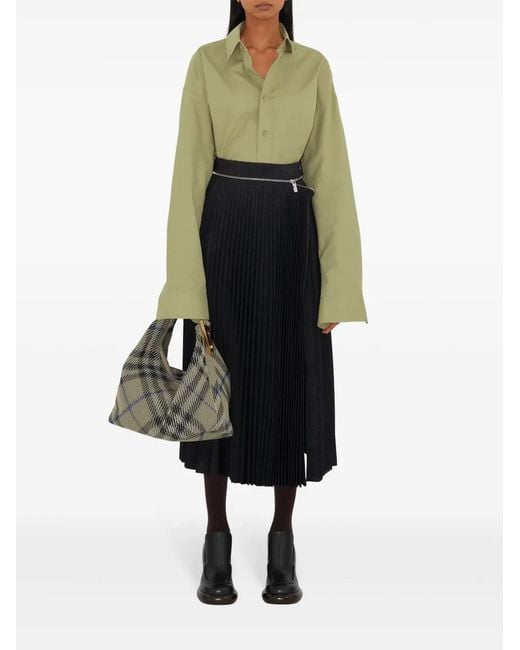 Burberry Gray Medium Peg Checked Tote Bag