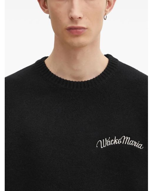 Wacko Maria Black Logo-Embroidered Sweater for men
