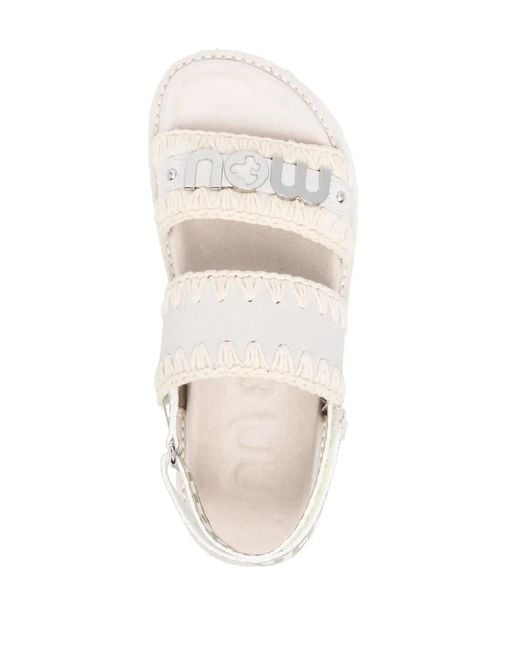 Mou Natural Crochet-Trim Logo-Plaque Sandals