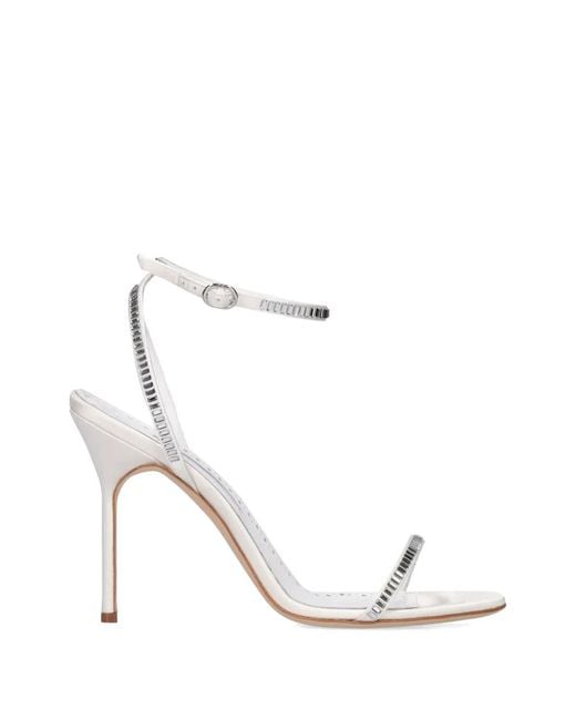 Manolo Blahnik White Strap Heeled Sandals