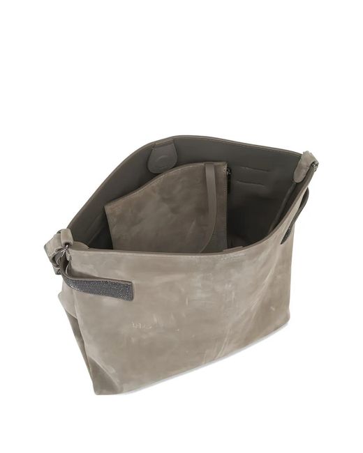 Brunello Cucinelli Gray Essence Suede Bucket Bag