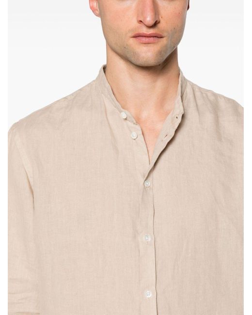 Emporio Armani Natural Band-collar Linen Shirt for men