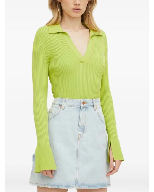 HUGO Yellow Soverie Ribbed Collared Sweater