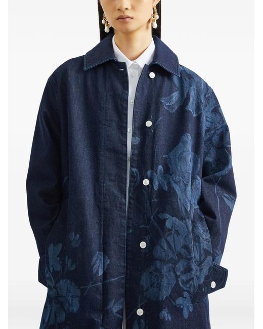 Erdem Blue Floral-Print Coat
