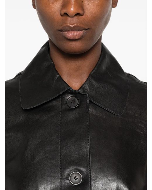 Arma Black Leather Button-Up Jacket
