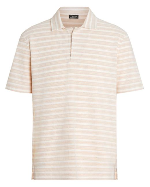 Zegna White Striped Cotton Polo Shirt for men