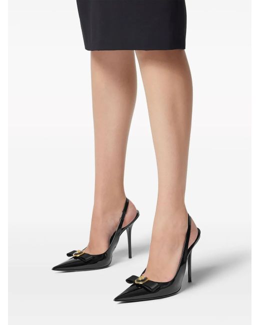 Versace Black Gianni Ribbon Patent Slingbacks 110 Mm
