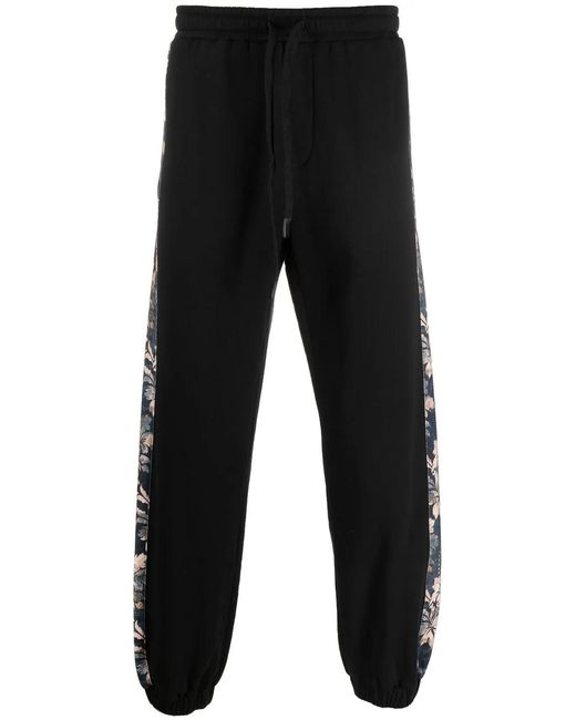 Versace Jeans Couture Black Floral-Stripe Track Pants for men