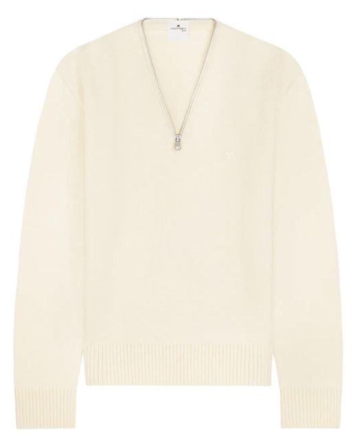 Courreges Natural Zipped Wool Sweater for men