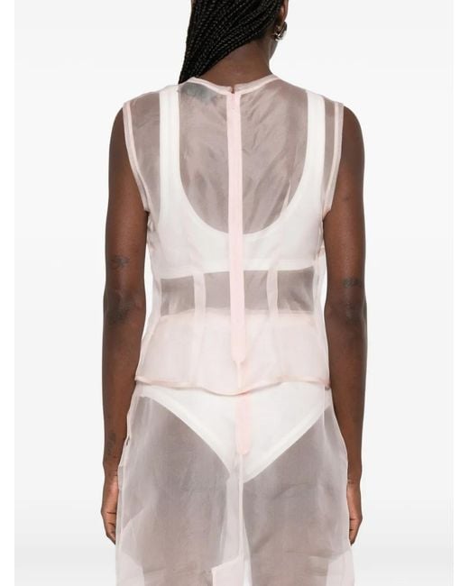 Simone Rocha White Sheer Frayed Contour Top