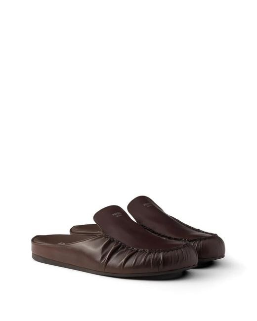 Prada Brown Leather Mules for men