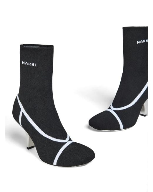 Marni Black Logo Intarsia-Knit Ankle Boots