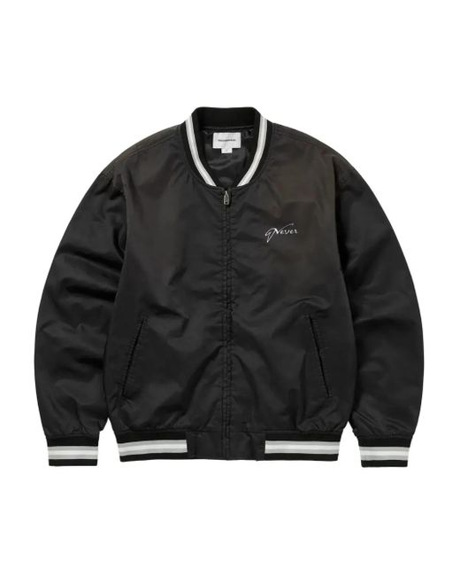 Thisisneverthat Black Embroidered Ribbed-Trim Bomber Jacket for men