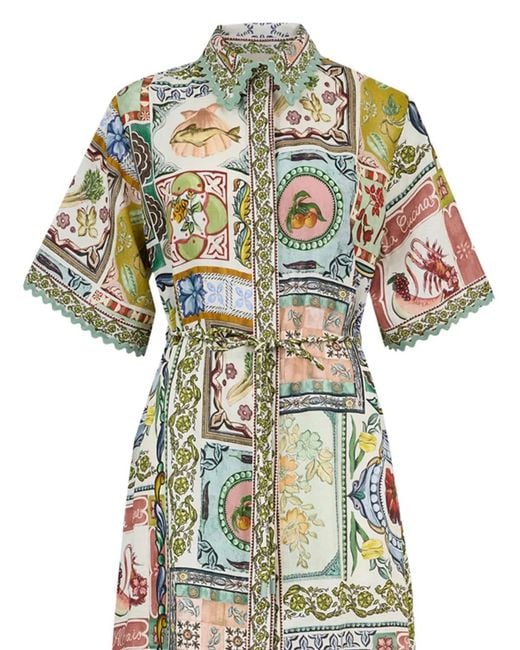 ALÉMAIS Green Tommasina Scalloped Midi Shirt Dress