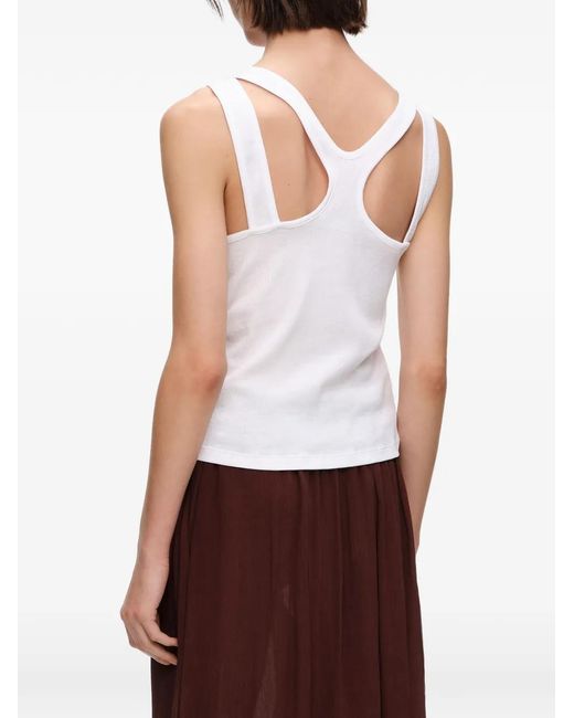 Bimba Y Lola White Ribbed Top With Overlapping Cross Back