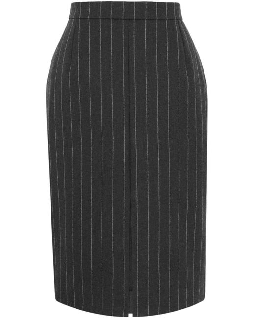Saint Laurent Black Striped Wool Pencil Skirt