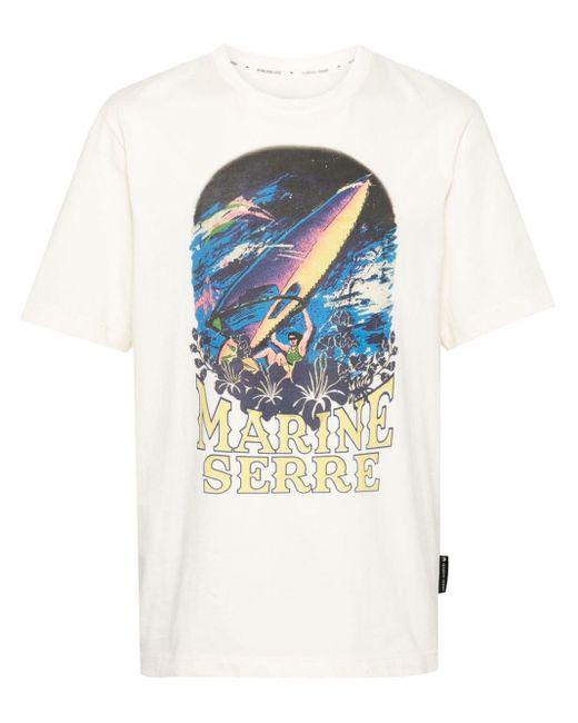 MARINE SERRE Blue T-Shirt mit grafischem Print