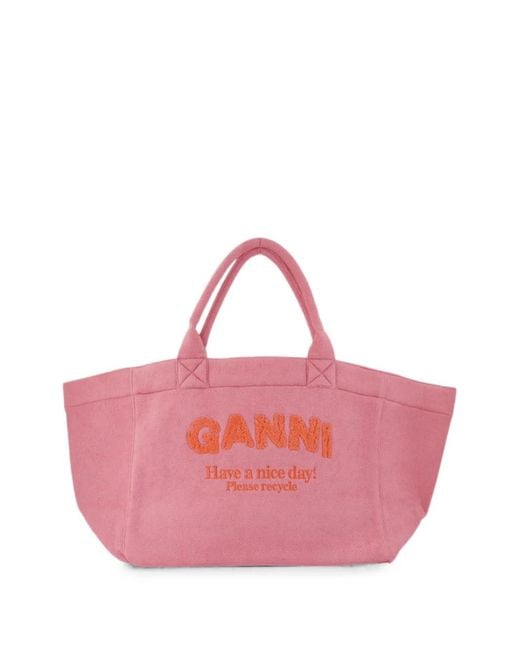 Ganni Pink Xxl Beach Resort Embroidered-Logo Tote Bag