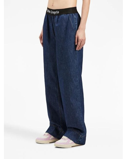 Palm Angels Blue Logo-Tape Denim Pajama Bottoms