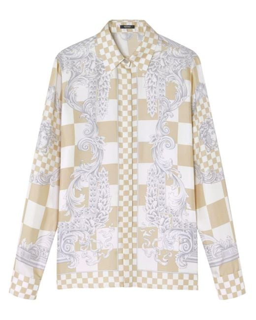 Versace White Kariertes Hemd mit Barocco-Print