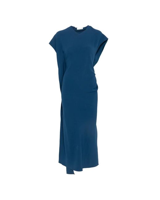 Victoria Beckham Blue Draped-Detail Midi Dress
