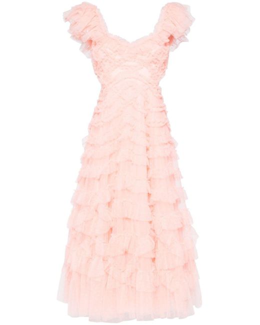 Needle & Thread Pink Lola Ruffled Midi Dress
