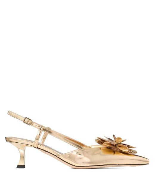 Jimmy Choo Natural Mimmi Slingback-Pumps Mit Blumen 50Mm